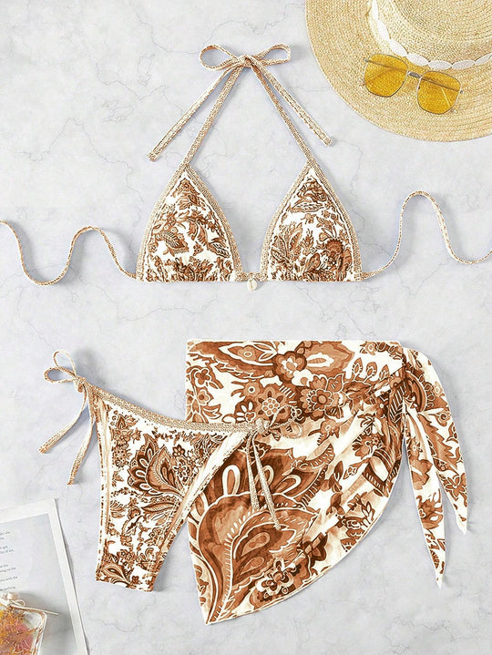 Damen Triangel-Bikini-Set mit elegantem Wickelrock R&B
