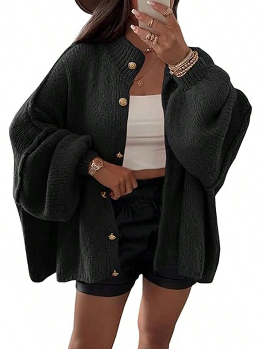 Damen Flauschige Strickjacke mit überschnittenen Schultern R&B