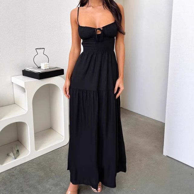 Damen Maxikleid mit verspielt geschnürtem Oberteil und fließendem Rock R&B