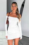 Damen Off-Shoulder Minikleid mit langen Ärmeln und taillierter Passform R&B