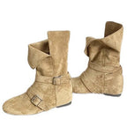 Damen Modische Ankle Boots mit ausgefallenem Klappdesign und dekorativen Schnallen R&B