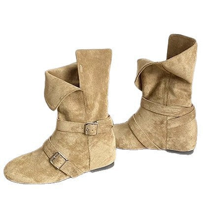 Damen Modische Ankle Boots mit ausgefallenem Klappdesign und dekorativen Schnallen R&B