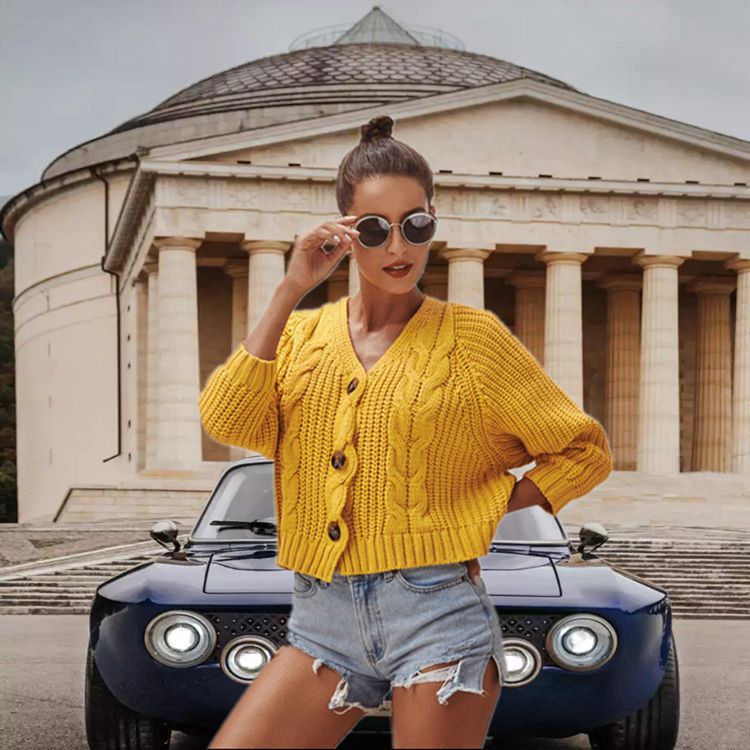 Damen Grobstrickjacke mit dekorativen Knöpfen und lässigem Schnitt R&B