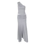 Damen Elegantes One-Shoulder Kleid mit fließendem Saum und Raffung R&B