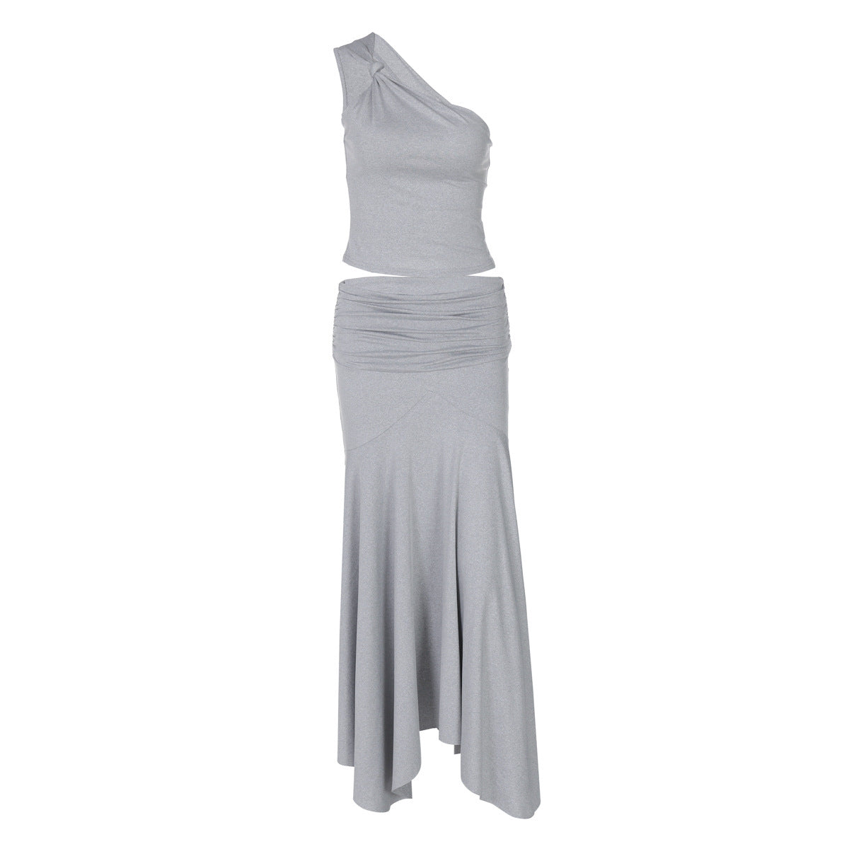 Damen Elegantes One-Shoulder Kleid mit fließendem Saum und Raffung R&B