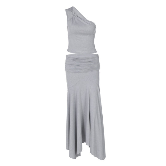 Damen Elegantes One-Shoulder Kleid mit fließendem Saum und Raffung R&B