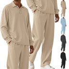 Herren nan Jacquard-Strickset mit Polokragen, legerer Passform und gerader Hose R&B