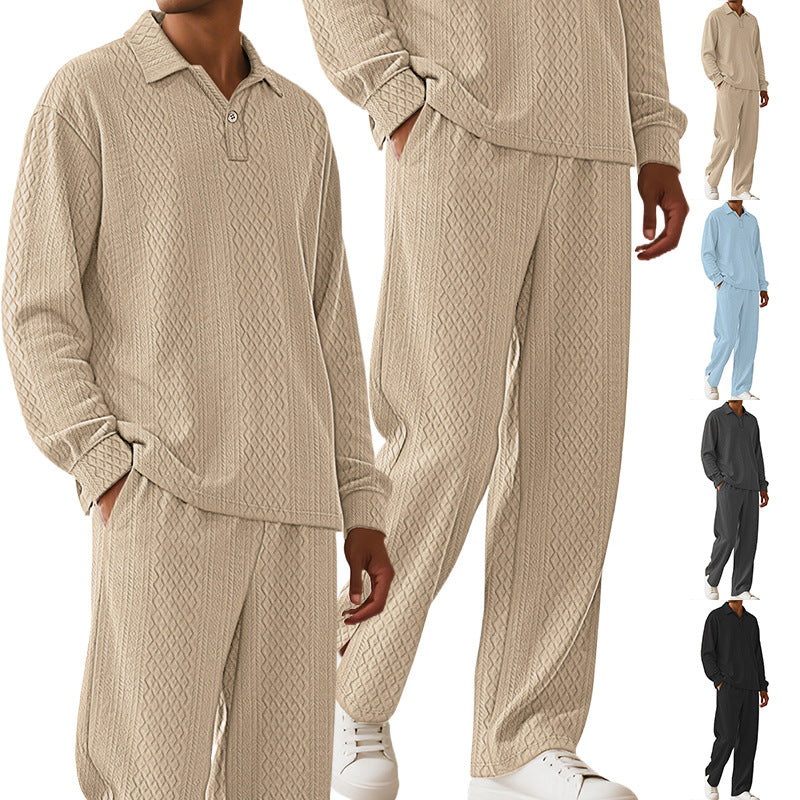 Herren nan Jacquard-Strickset mit Polokragen, legerer Passform und gerader Hose R&B