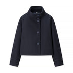 Damen nan cropped Wollmix-Jacke mit hohem Stehkragen, kastiger Passform und verdeckter Knopfleiste R&B
