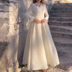 Damen Elegantes Maxikleid mit Spitzenärmeln und Taillengürtel R&B