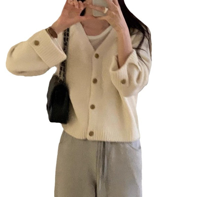 Damen Grob gestrickter Cardigan mit modischen Knopfdetails R&B