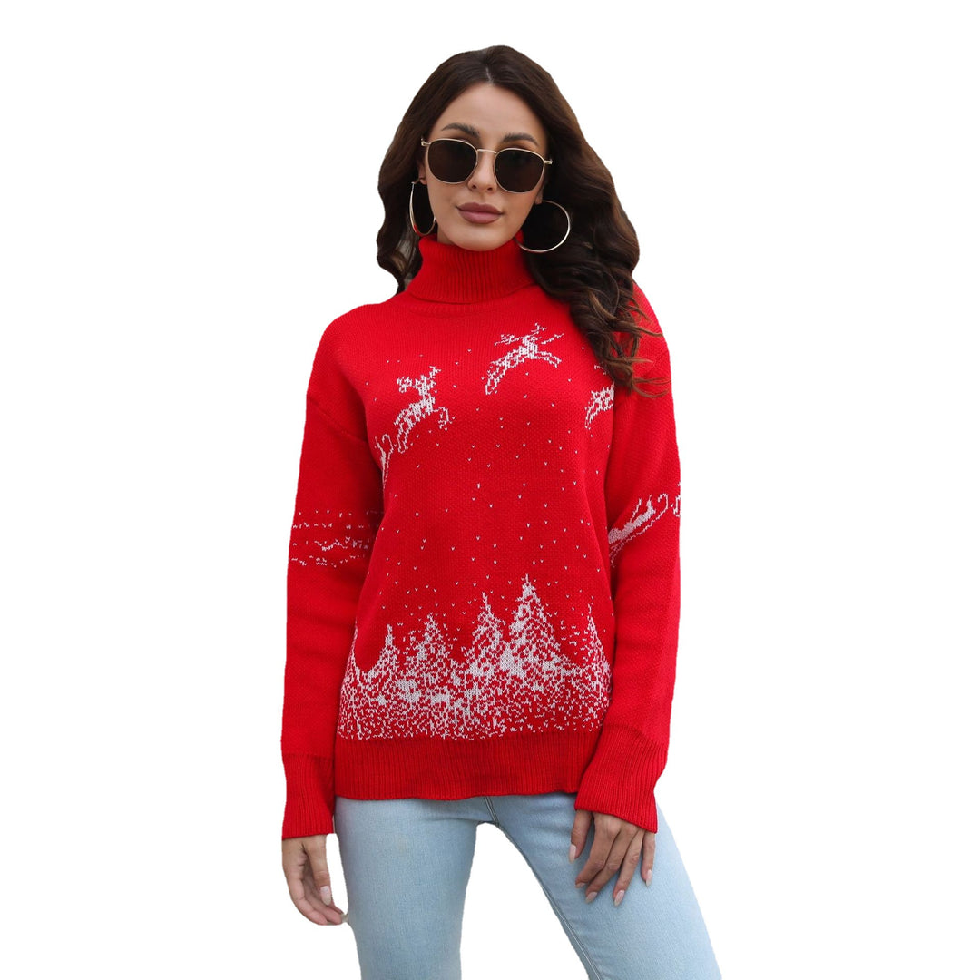 Damen Kuscheliger Weihnachtspullover mit hohem Kragen und festlichem Motiv R&B