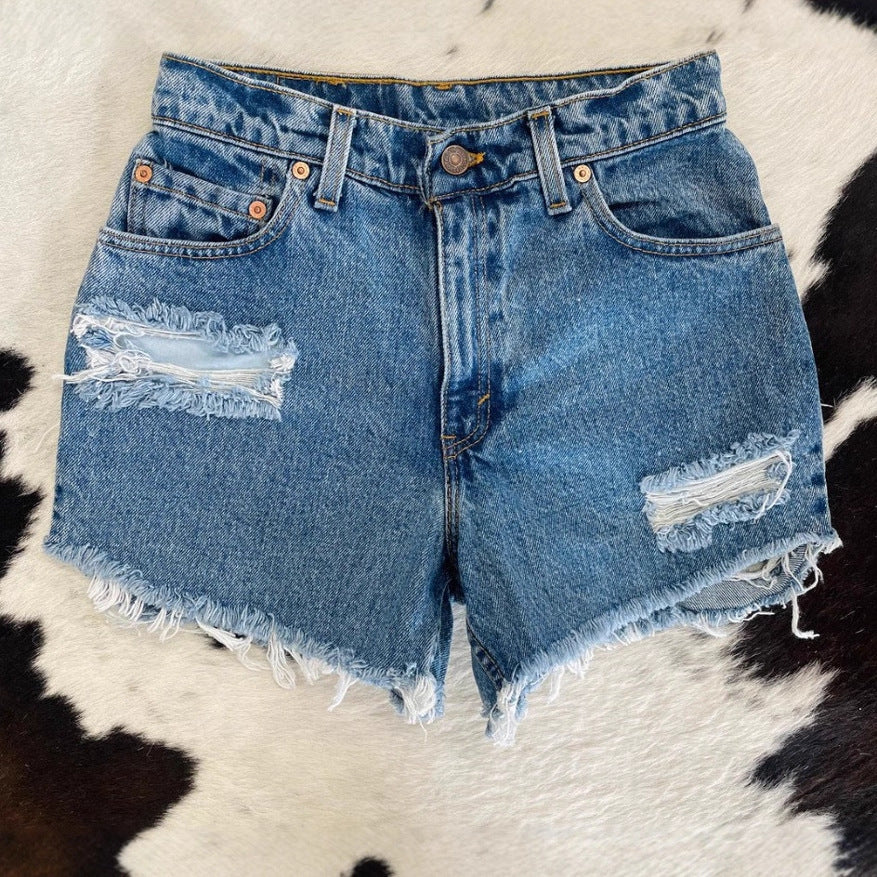 Damen Destroyed Denim Shorts R&B