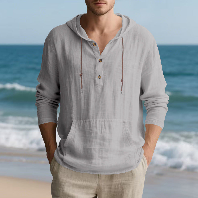 Herren lässiges Kapuzenshirt mit Knopfleiste und praktischer Kängurutasche R&B