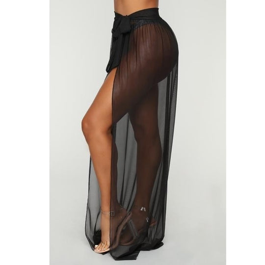 Damen Eleganter Wickelrock aus leichtem Chiffon mit hohem Schlitz R&B
