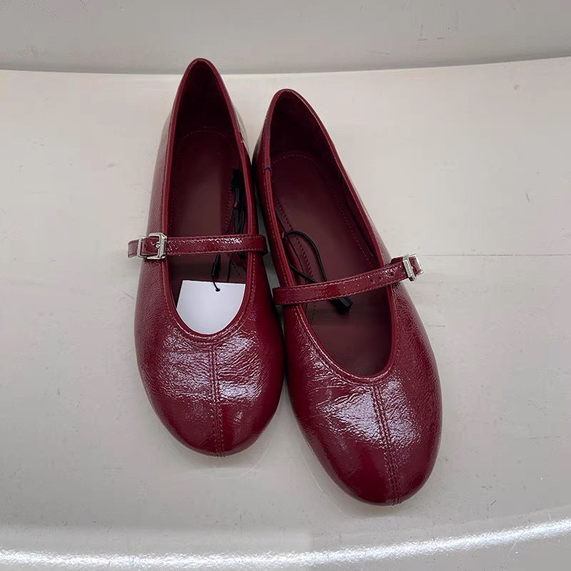 Damen Ballerinas mit elegantem Riemchenverschluss und glänzendem Obermaterial R&B
