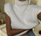 Damen Stricktop mit Stehkragen und Puffärmeln R&B