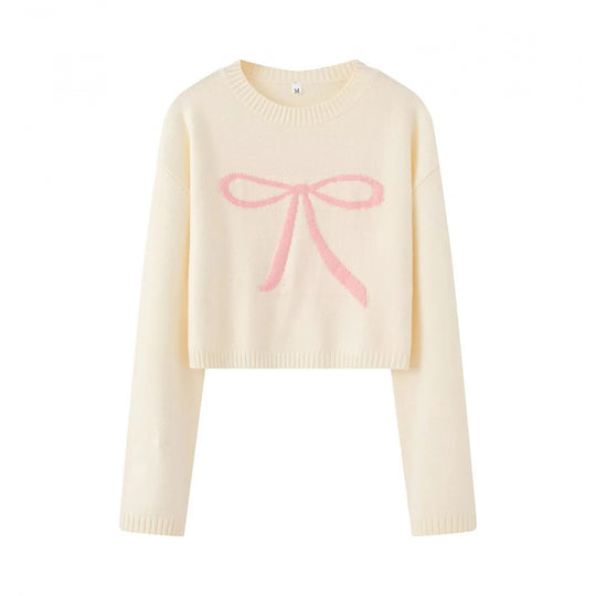 Damen Cropped Pullover mit verspieltem Schleifenmotiv R&B