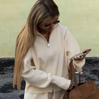 Damen Sportlicher Strickpullover mit hohem Kragen und Reißverschluss R&B
