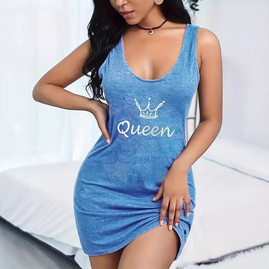 Damen ärmelloses Wickelkleid mit grafischem Druck R&B
