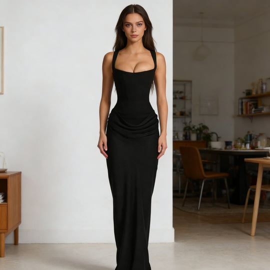 Damen Elegantes Wickelkleid mit schulterfreien Trägern und raffiniertem Drapierungsdetail R&B