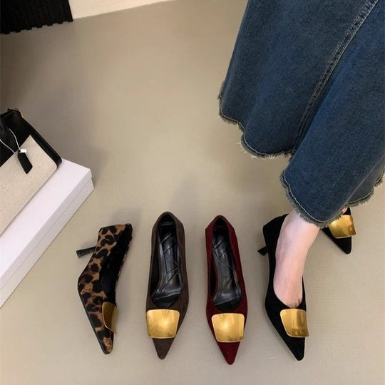 Damen elegante Pumps mit goldener Schnalle R&B