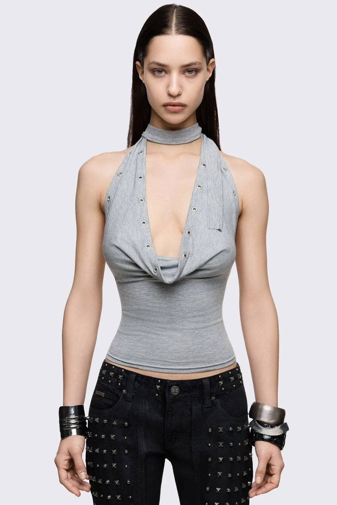 Damen Figurumspielendes Choker-Top mit raffinierten Ösen R&B