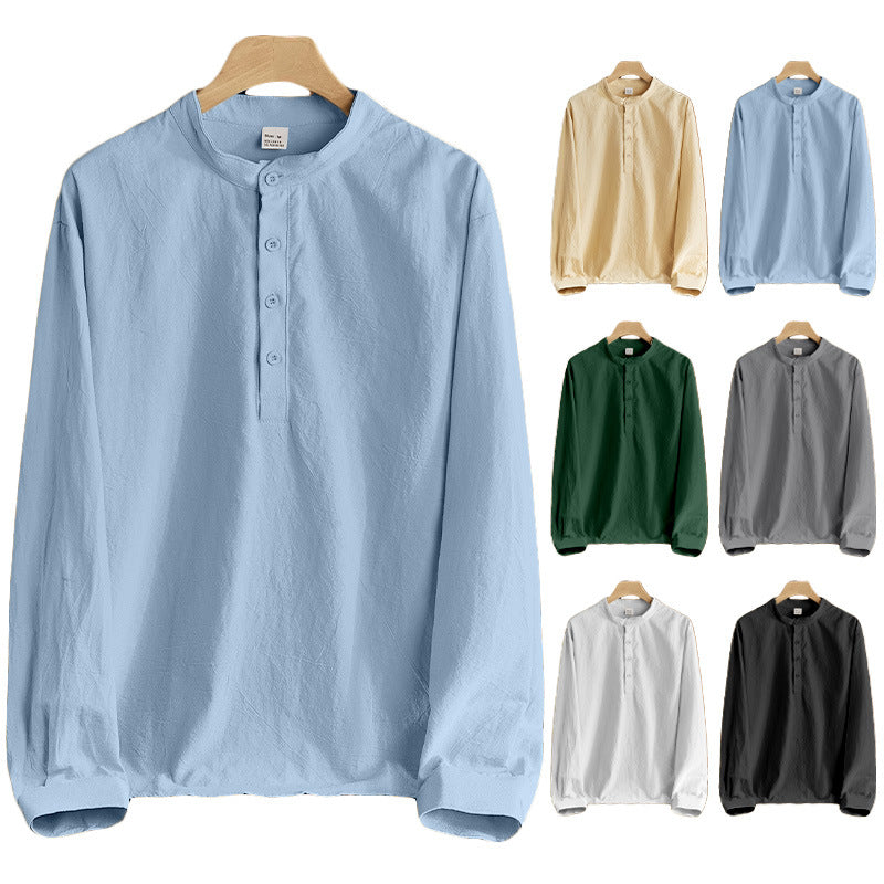 Herren nan Nehru-Kragen-Henley aus Baumwollstretch mit verdeckter Knopfleiste und schmaler Passform R&B