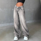 Damen Weite High-Waist Jeans mit elegantem Design und lässigem Schnitt R&B
