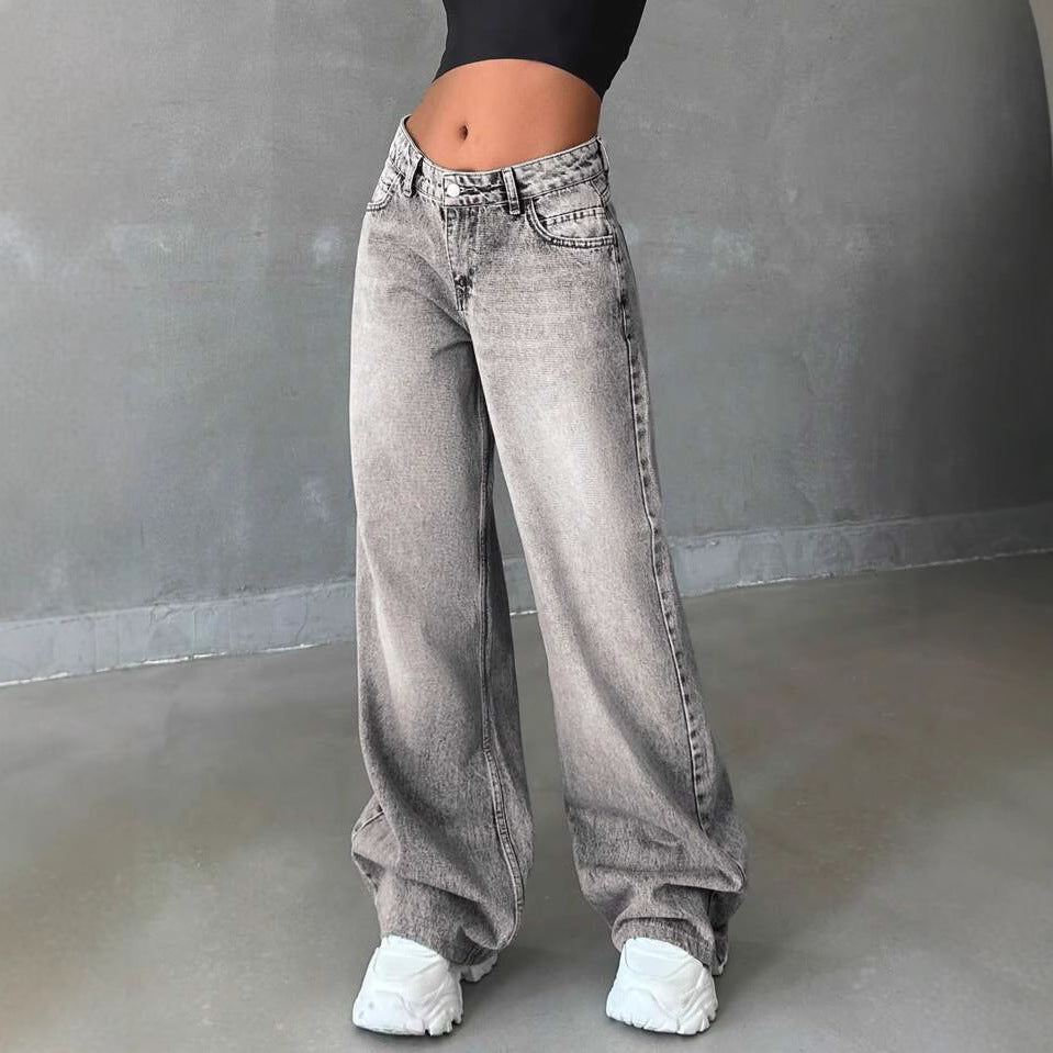 Damen Weite High-Waist Jeans mit elegantem Design und lässigem Schnitt R&B