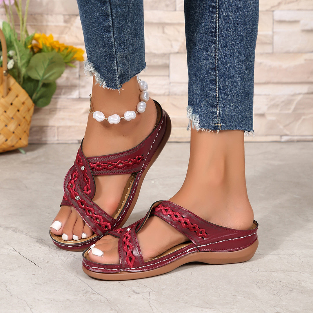 Damen elegante Slide-Sandalen mit dekorativem Rüschendetail R&B