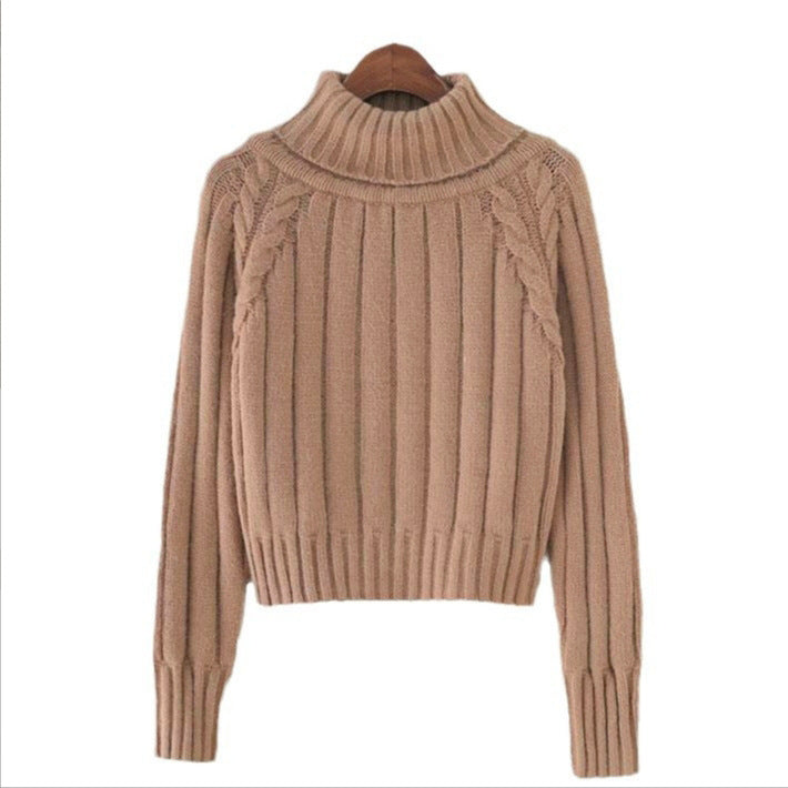 Damen Strickpullover mit hohem Kragen und Rippstruktur R&B