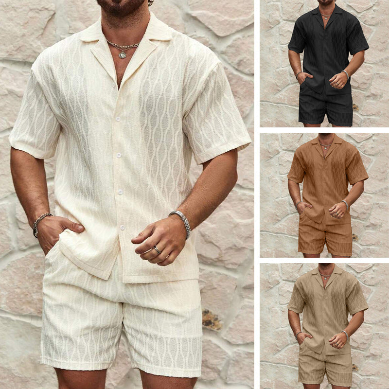 Herren Kurzarmhemd und Shorts-Set im lässigen Strickdesign R&B