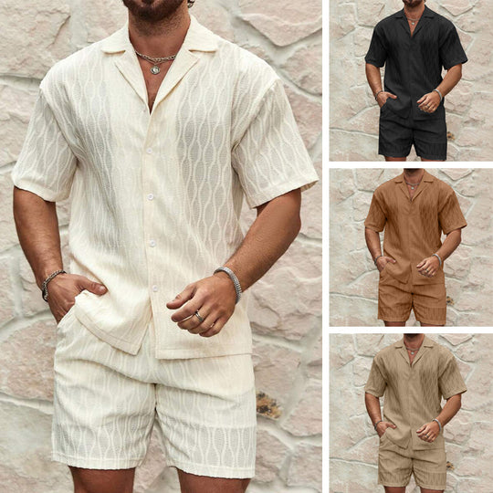 Herren Kurzarmhemd und Shorts-Set im lässigen Strickdesign R&B