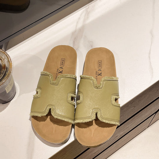 Damen komfortable Sommer-Pantoletten mit fransigem Design R&B