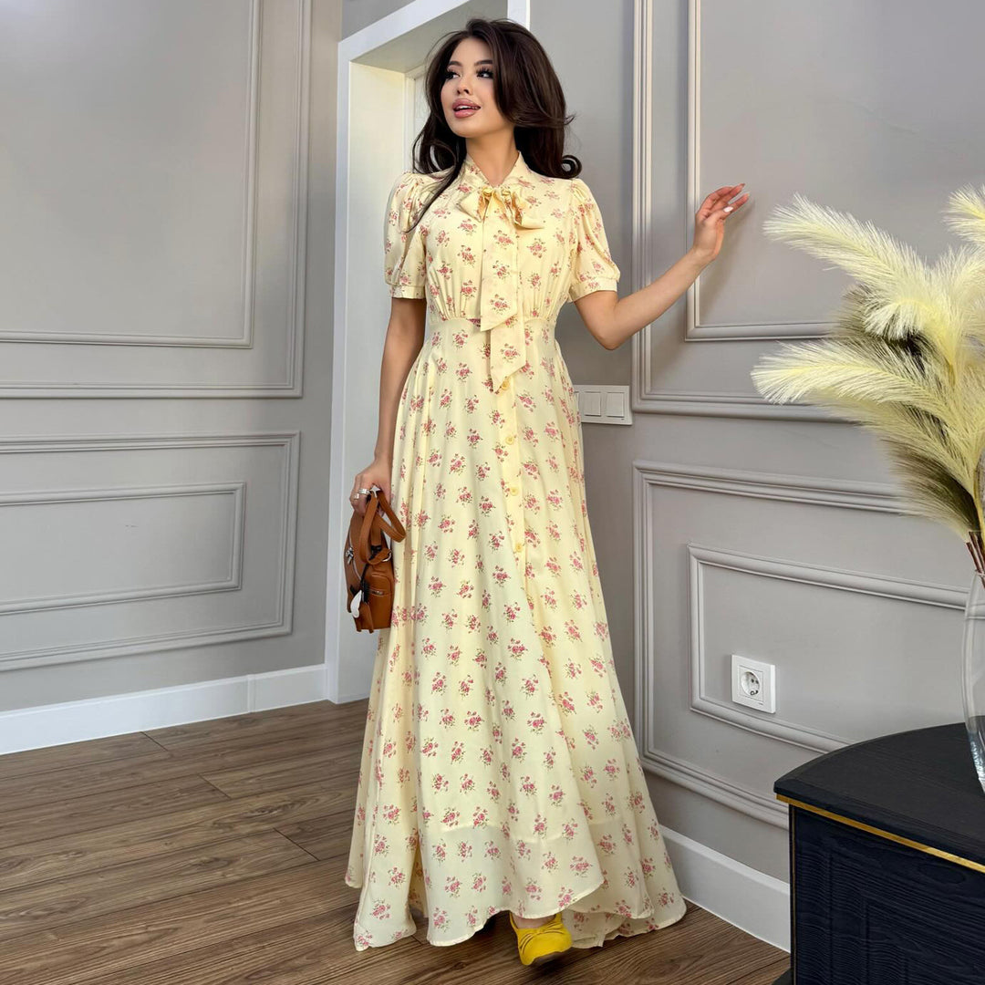 Damen Maxikleid mit eleganter Schleifenbindung und romantischem Blütenmuster R&B