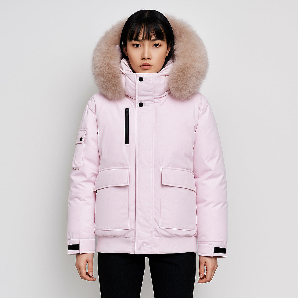 Damen Winterjacke mit großem Kunstfellkragen und funktionalen Taschen R&B