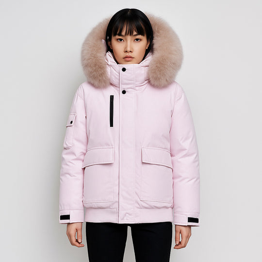 Damen Winterjacke mit großem Kunstfellkragen und funktionalen Taschen R&B