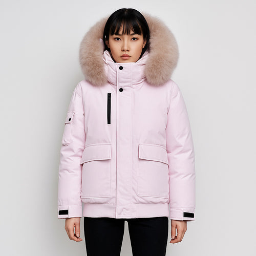 Damen Winterjacke mit großem Kunstfellkragen und funktionalen Taschen R&B