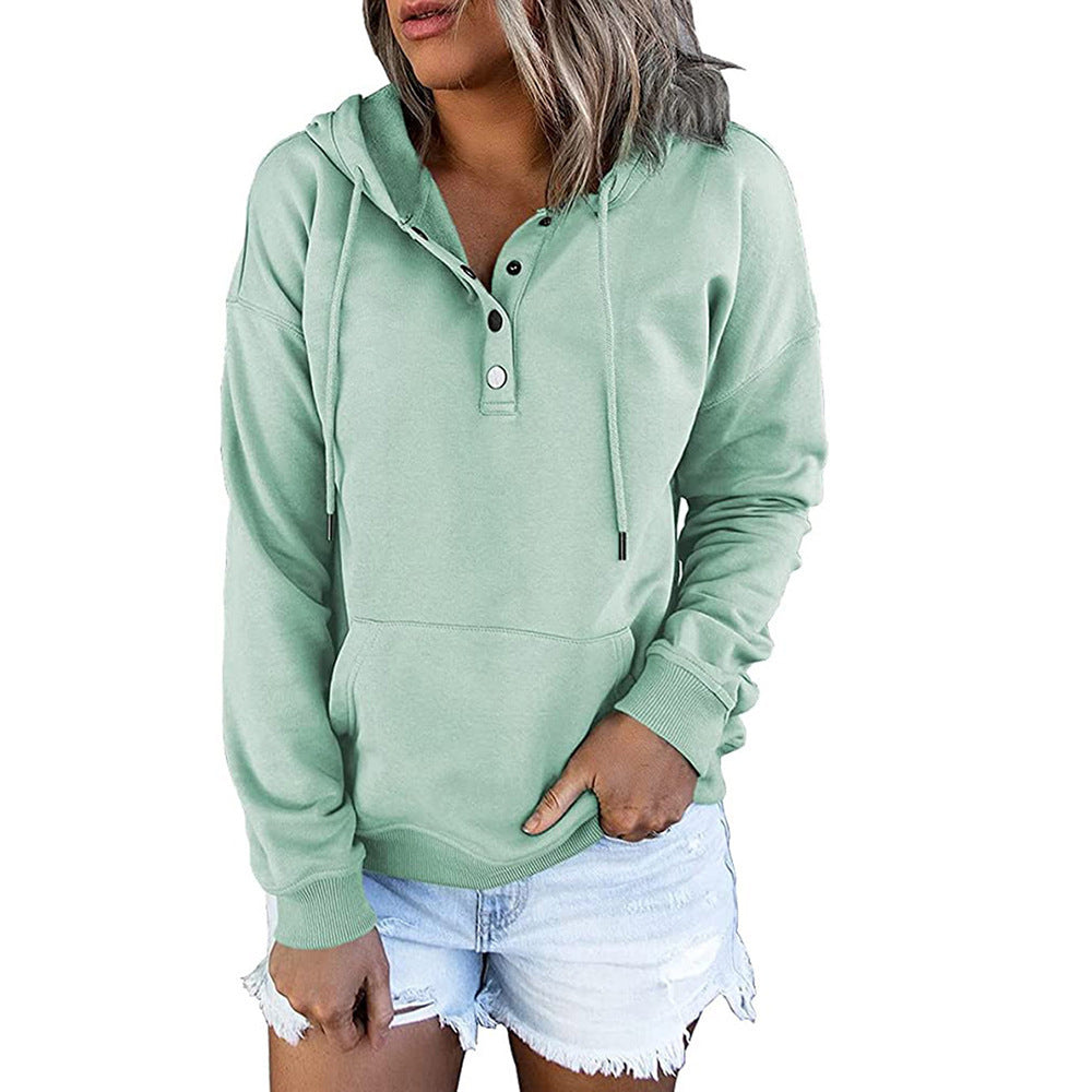 Damen Kapuzenpullover mit Knopfleiste und Taschen R&B
