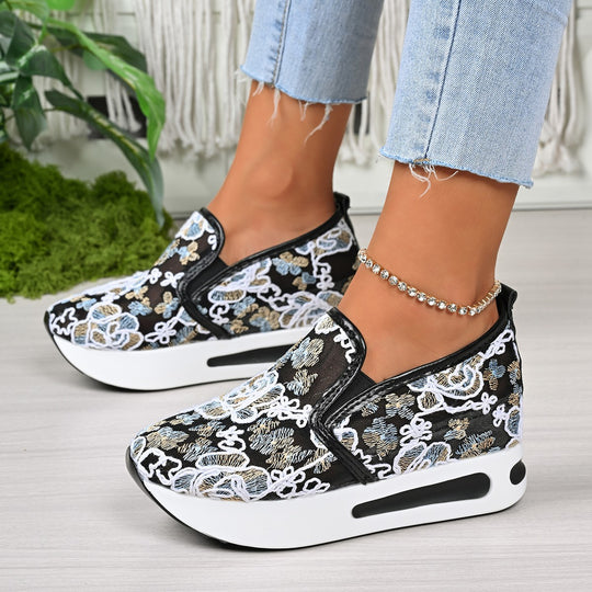 Damen Slip-On Sneakers mit floralem und atmungsaktivem Obermaterial R&B
