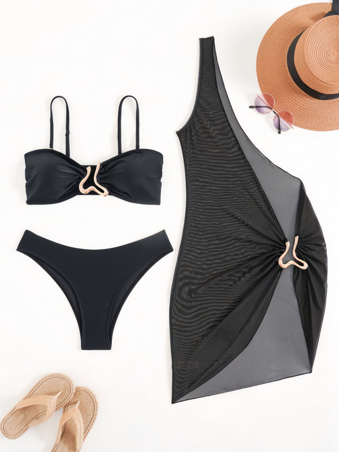 Damen Bandeau-Bikini mit transparentem Cover-Up R&B