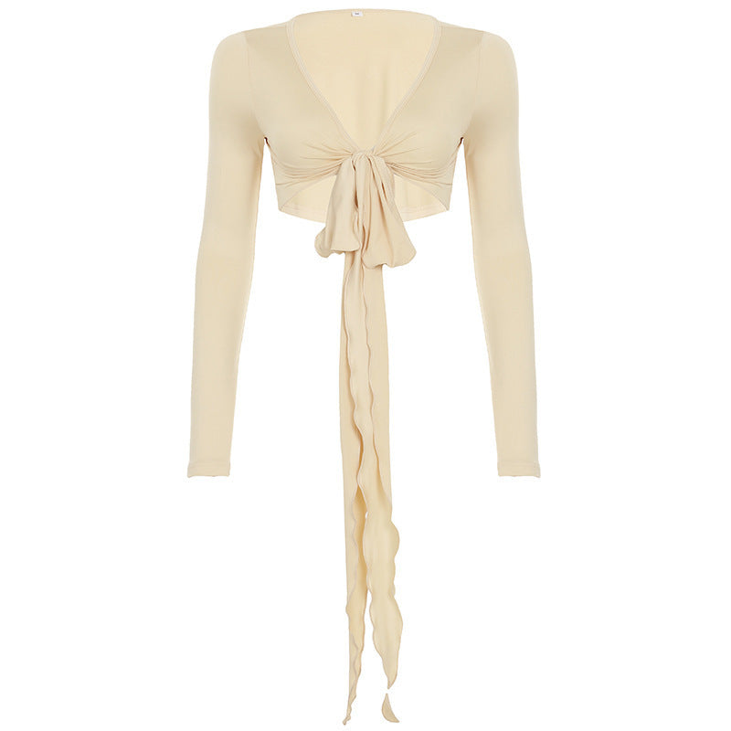 Damen Crop-Top mit verspieltem BindR&Band und langen Ärmeln R&B
