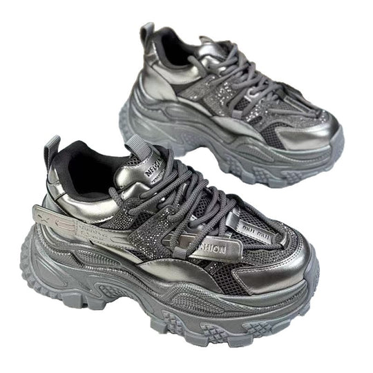 Damen Sportliche Chunky Sneakers mit Glitzer-Elementen und verstärktem Profil R&B