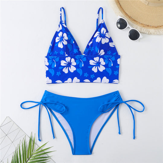 Damen Crop-Top Bikini mit verstellbaren Trägern und floralem Muster R&B