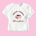 Damen Crop-T-Shirt mit kreativem Dessert-Motiv und R&Brnem Schnitt R&B