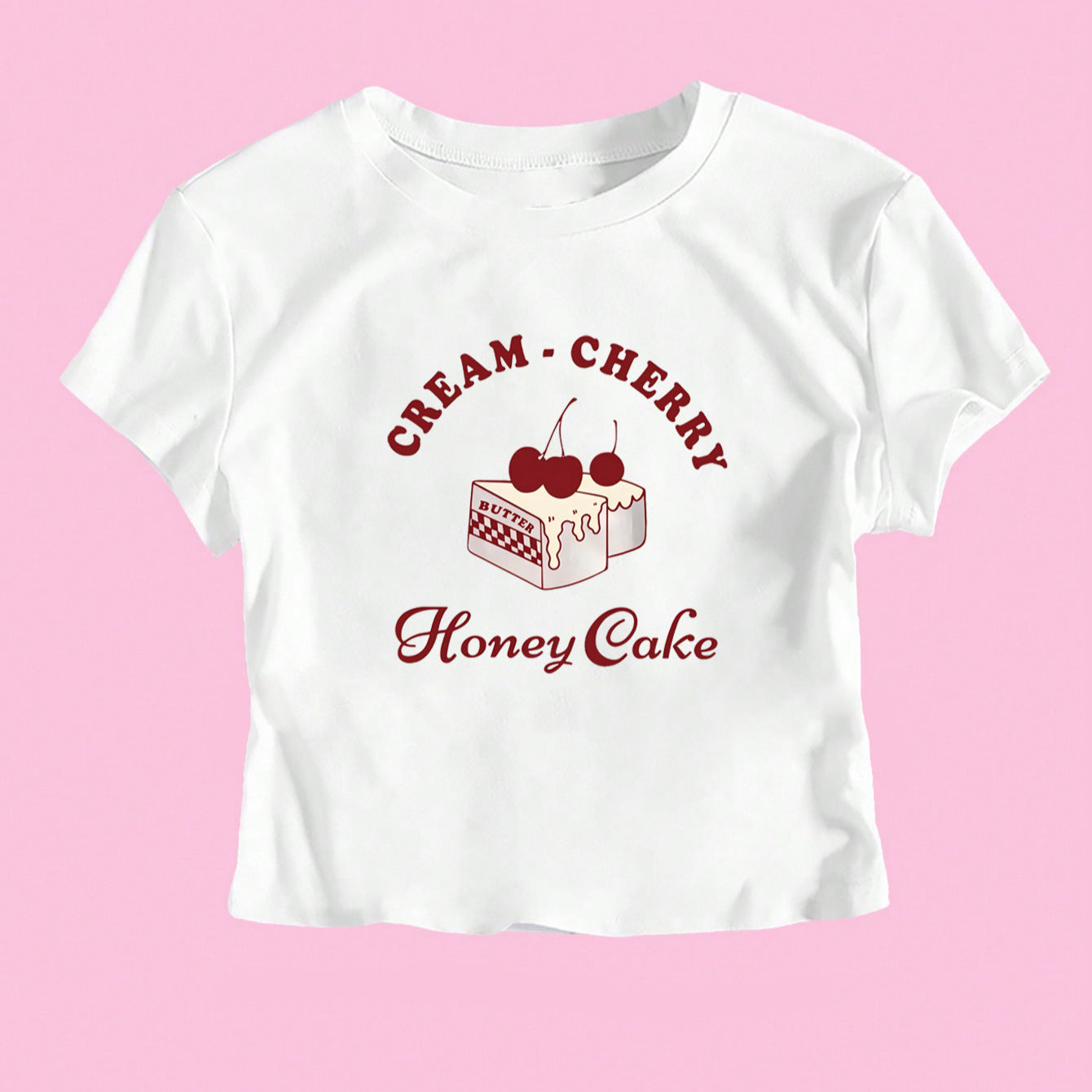 Damen Crop-T-Shirt mit kreativem Dessert-Motiv und R&Brnem Schnitt R&B