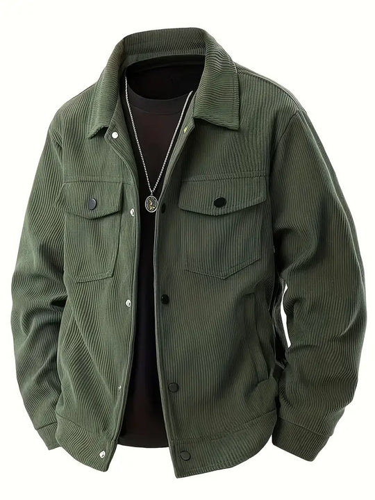 Herren nan Cordjacke im klassischen Arbeiterjacken-Schnitt mit Druckknöpfen und Brusttaschen R&B
