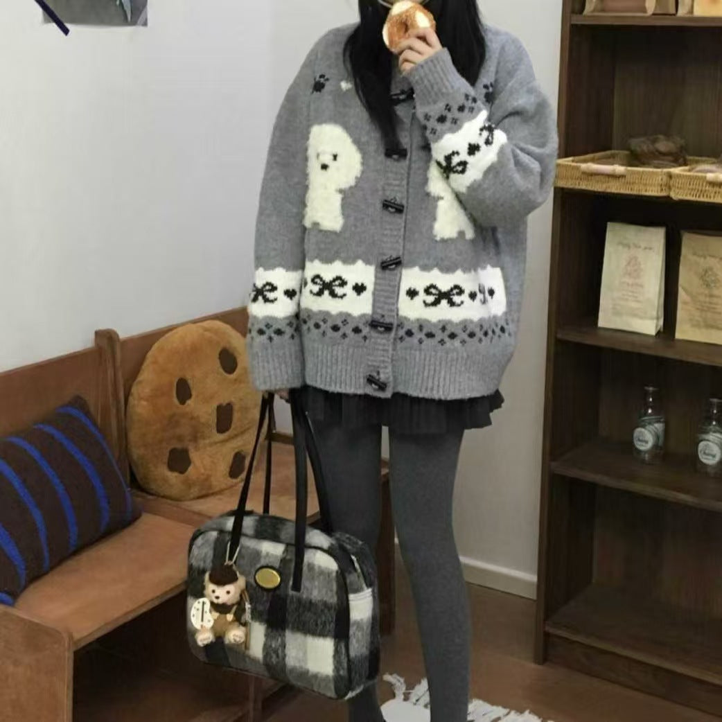Damen Gemusterte Strickjacke mit tierischem Motiv und Knopfdetails R&B