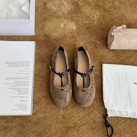 Damen Elegante Ballerinas mit modischem Riemchen aus weichem Veloursleder R&B